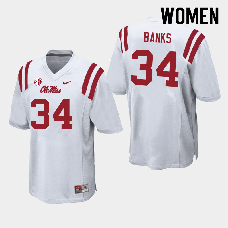 Women #34 Tyler Banks Ole Miss Rebels College Football Jerseys Sale-White
